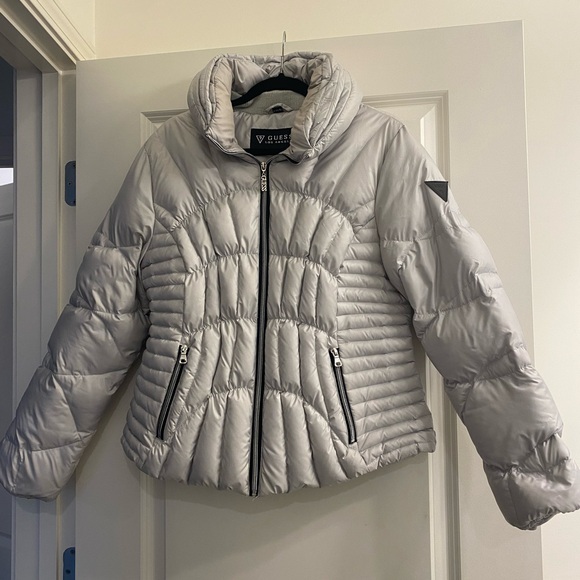 Guess Women's Light Gray Puffer Jacket - Picture 2 of 8